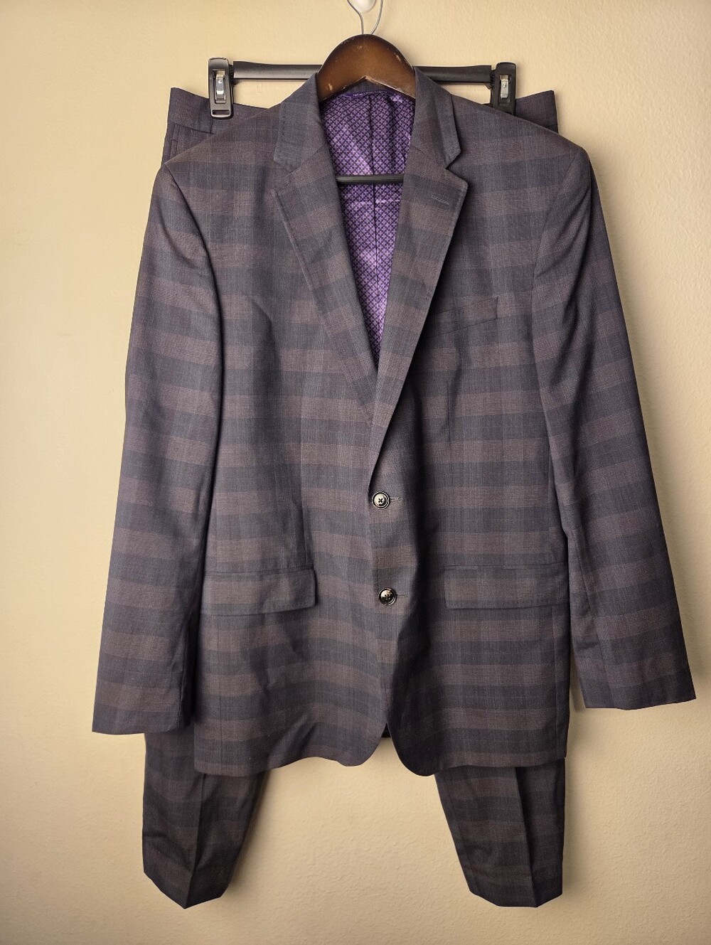Ted Baker Endurance Suit 44R 37x30 Gray Check Plaid Wool Jay